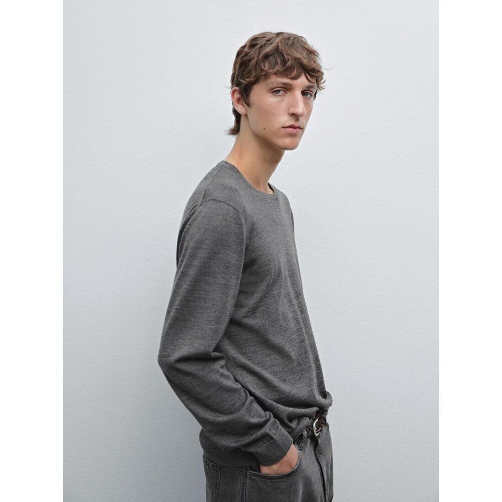 Massimo Dutti Men Sweater S Gray Crewneck Merino Wool Long Sleeve 0932/340 NWOT